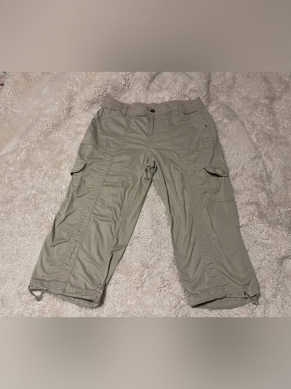 Style & Co Womens 14 Tan Cargo Capri Pants Midrise Comfort Waist Bungee Hem